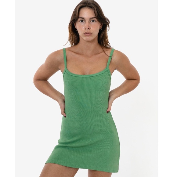 Heavy Rib Spaghetti Green Mini Dress NwOT - Picture 1 of 5